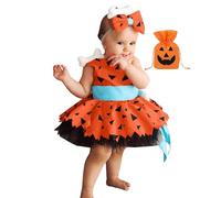 Generisch Niño pequeño hombre de las cavernas con bolsa de dulces niña Halloween hueso de perro histórico vestido de red princesa cosplay trajes, naranja, 3-4 años