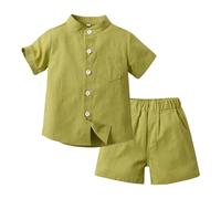 Generisch Niños Niñas Manga Corta Casual Caballero Tops Playa Vacaciones Sólido Camisetas Camisetas Camisetas Pantalones Cortos Trajes, verde, 3-4 años