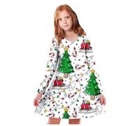 Generisch Niños Niño Niña Navidad Árboles Ciervo Estampado Navidad Manga Larga Fiesta Princesa Vestido, verde, 10-13 años