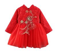 Generisch Niños Niños Bebé Niños Vestidos De Hada Para Año Nuevo Chino Forro Polar Caliente Princesa Vestidos Bordados Traje Tang Trajes de Rendimiento, rojo, 12-18 meses