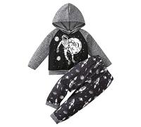 Generisch Niños Niños Manga Larga Dibujos Animados Espacio Astronauta Impresiones Con Tops Pantalones Dos Piezas Casual Deportes Conjunto Para Ropa, Negro , 18-24 meses