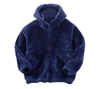 Generisch Niños Niños Manga Larga Invierno Color sólido Forro Polar Cremallera Sudadera con Capucha Abrigo Chaqueta Espesar Ropa Exterior Cálida, marine, 13-14 años