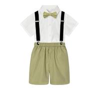 Generisch Niños verano estilo británico camisa de manga corta tirantes pantalones cortos pajarita 4 piezas rendimiento traje traje de dos piezas niños, verde menta, 7-8