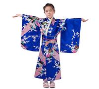 Generisch Niños Yukata Vintage Estilo Japonés Ropa de Boda Fiesta Performance Vestido Niña Kimono Tradicional Ropa Seda Tela Batas Fiesta Natación Boda Cumpleaños, Pajamas B1-azul, 4-5 años