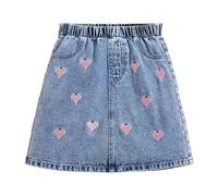 Generisch Novedades 2026 Elegante falda vaquera casual para niña con motivo de corazón bordado, perfecta para el uso diario., azul, 11-12 años