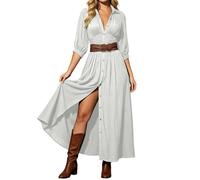 Generisch Novedades 2026 Elegante vestido casual de gasa con cuello francés, mangas largas, ajuste holgado, aspecto envolvente, corte fluido, Blanco, XS