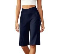 Generisch Novedades 2026 Pantalones capri informales con cintura alta para una cintura elástica óptima y cómodos, pantalones cortos de verano., azul oscuro, M