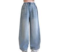 Generisch Novedades 2027 Moda Niñas Lindo Personalidad Pantalones Elásticos Pantalones Vaqueros Anchas Pantalones Vaqueros Casual Con Bolsillos, azul, 8-10 años