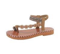 Generisch Novedades 2027 Sandalias de verano bohemias de moda con puntera de diamantes de imitación para playa ocio, D caqui., 42 EU