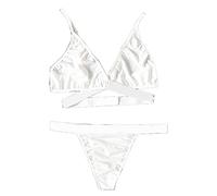 Generisch Nueva letra impresión traje de baño conjunto tres puntos diseño atractivo escalonamiento moda bikini vacaciones en la playa, Blanco, S