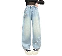 Generisch Nuevas llegadas 2027 Moda Linda Personalidad Pantalones Elásticos Pantalones Vaqueros Anchas Pierna Casual Demin Con Bolsillos, gris, 11-12 años