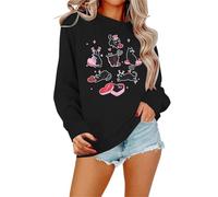 Generisch Nuevo suéter de cuello redondo con letras impresas y manga larga para mujer, Negro , L