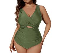 Generisch Nuevo traje de baño sexy de 1 pieza para mujer, multicolor, monocolor, talla grande, traje de baño de punto, verde, L