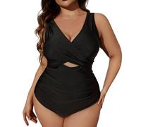 Generisch Nuevo traje de baño sexy de 1 pieza para mujer, multicolor, monocolor, talla grande, traje de baño de punto, Negro , L