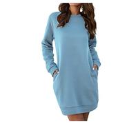 Generisch O cuello manga larga bolsillos sudadera blusa larga top neón pendientes, azul celeste, M