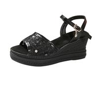 Generisch Ocio Sandalias Plataforma Sandalias Sandalias Mujer Cuña Zapatos Playa Sandalias Ortopédicas Con Plantilla Suave Alpargatas de Verano Para Mujeres Cuñas Abiertas Sandalias De Cuña, Negro