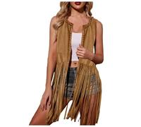 Generisch Ofertas diarias Hoy Halloween Moda Disfraz Hippie Flecos Chaleco Hippie Fiesta Escenario Disfraz Corto Invierno Abrigo Mujer (Khaki, M)