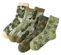Generisch Olies Chaussettes À Motif Pour Femmes Adolescentes Filles Fleurs À Volants Chaussettes Fantaisie En Coton Medias Largas Mujer Negro, verde, Talla única