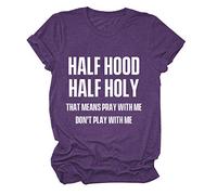Generisch Ollas casuales blusa letra camisa corta impresión mujeres manga gato blusa de mujer arco iris suéter señoras, morado, L