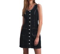 Generisch Omens - Vestido vaquero de corte recto sin mangas con bolsillos abotonados para mujer, talla grande, fiesta, negocios, primavera, Negro , M