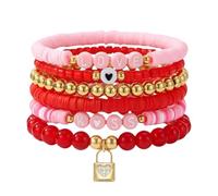 Generisch Opción 2 Para Hombres Clásico Pulsera Corazón y Letras incrustadas. Material: arcilla blanda, CCB y aleación. Diseño multicapa Rojo de moda. Accesorio Plata Y Pulsera Joyería, 19, Ceramics