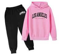 Generisch Otoño e invierno niños sudadera con capucha conjunto popular impreso sudadera con capucha conjunto en ropa interior casual carta impresa manga larga fuera desgaste, Rosa., 9-10 años