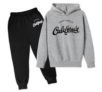 Generisch Otoño e invierno niños sudadera con capucha conjunto popular impreso sudadera con capucha conjunto casual carta impresa manga larga fuera ropa de dos piezas niños, gris oscuro, 5-6 años