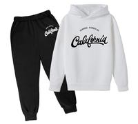 Generisch Otoño e invierno niños sudadera con capucha conjunto popular impreso sudadera con capucha conjunto casual carta impresa manga larga fuera ropa de dos piezas niños, Blanco, 11-12 años