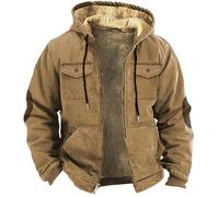 Generisch Otoño Invierno 2025 Nuevos Hombres con Capucha Forro Polar Manga Larga Bolsillo Plus Tamaño Sudadera Chaqueta Ropa Acolchada, caqui, XL