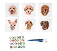 Generisch Paint by Numbers Dog, 6 Pack Puppy Painting Kit, Pre Framed Canvas Art, 15x20cm, Numbered Paintwork, Fun Craft Activity for School, Classroom, Living Room Decor