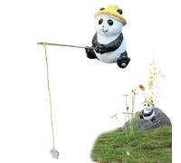 Generisch Panda Decor, Cute Panda Figurines, 2.95x2.95x3.35 inches Compact Fishing Posture, Ornament Weather-Resistant Ornament, Mini Desk Decorations for Bathroom, Kids Garden and Birthday Gift