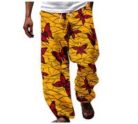 Generisch Pantalones africanos para hombre Dashiki Diseño Estilo Tradicional Verano Casual Ropa Casual Hawaii Vacaciones Moda Playa Floral Pantalones cómodos para exteriores, Amarillo n.º 5., M