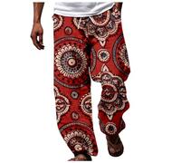 Generisch Pantalones africanos para hombre Dashiki Diseño Estilo Tradicional Verano Casual Ropa Casual Hawaii Vacaciones Moda Playa Floral Pantalones cómodos para exteriores, Rojo n.º 5., S
