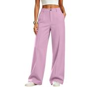Generisch Pantalones anchos para mujer, pantalones de tela Palazzo elegantes, cintura alta, pantalones de traje, pantalones rectos con cinturón, pantalones plisados, monocolor, palazzo