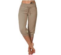 Generisch Pantalones capri de verano para mujer, informales, holgados, cómodos, 3/4, pantalones largos de algodón, pantalones de verano, yoga, fitness, ropa deportiva con bolsillo para deportes