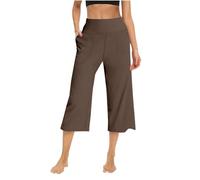 Generisch Pantalones capri para mujer con pierna ancha de yoga, bolsillos anchos y suaves, pantalones de chándal para ejercicios, tiempo libre, tejidos ligeros y ligeros, ajuste cómodo, café, XL