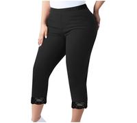 Generisch Pantalones capri para mujer, de verano, elásticos, cintura alta, dobladillo de encaje elástico, tallas grandes, pantalones de deporte, ajustados, opacos, modernos, informales, cómodos, para