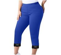 Generisch Pantalones capri para mujer, de verano, elásticos, cintura alta, dobladillo de encaje elástico, tallas grandes, pantalones de deporte, ajustados, opacos, modernos, informales, cómodos, para