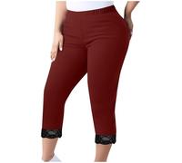 Generisch Pantalones capri para mujer, de verano, elásticos, cintura alta, dobladillo de encaje elástico, tallas grandes, pantalones de deporte, ajustados, opacos, modernos, informales, cómodos, para
