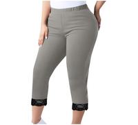 Generisch Pantalones capri para mujer, de verano, elásticos, cintura alta, dobladillo de encaje elástico, tallas grandes, pantalones de deporte, ajustados, opacos, modernos, informales, cómodos, para
