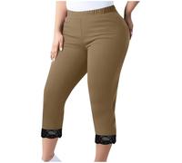 Generisch Pantalones capri para mujer, de verano, elásticos, cintura alta, dobladillo de encaje elástico, tallas grandes, pantalones de deporte, ajustados, opacos, modernos, informales, cómodos, para