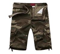Generisch Pantalones cargo a cuadros para hombre con cremallera hebilla pantalones cortos al aire libre herramientas pantalones de playa pierna recta ropa suelta, verde, XXL