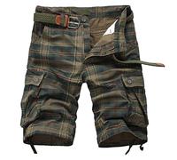 Generisch Pantalones cargo a cuadros para hombre con cremallera hebilla pantalones cortos al aire libre herramientas pantalones de playa pierna recta ropa suelta, Verde militar., L