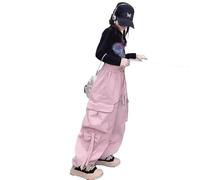 Generisch Pantalones cargo para deportes al aire libre, tiempo libre con pierna ancha, pantalones versátiles de baile de calle para niños, ideales para la escuela, vacaciones, uso diario, Rosa., 6-7