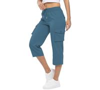 Generisch Pantalones cargo para mujer, corte recto 7/8, pantalones de chándal de cintura alta, pantalones de senderismo, pantalones de trabajo informales de color sólido, con múltiples bolsillos