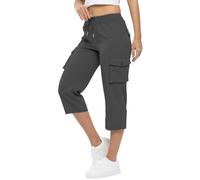 Generisch Pantalones cargo para mujer, corte recto 7/8, pantalones de chándal de cintura alta, pantalones de senderismo, pantalones de trabajo informales de color sólido, con múltiples bolsillos