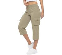 Generisch Pantalones cargo para mujer, corte recto 7/8, pantalones de chándal de cintura alta, pantalones de senderismo, pantalones de trabajo informales de color sólido, con múltiples bolsillos