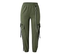Generisch Pantalones cargo para mujer Y2K - Pantalones de chándal de cintura alta, pantalones harén monocolor, informales, pantalones de trabajo, ligeros, transpirables, pantalones de exterior