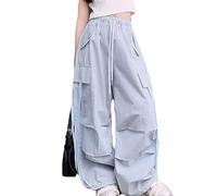 Generisch Pantalones cargo para niña con bolsillos, ropa de calle monocolor, para 4 a 14 años, cómodos pantalones de uso diario en diseño moderno, azul, 13-14 años