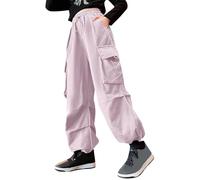 Generisch Pantalones cargo para niña con cordón alto, ajuste holgado, pantalones de chándal cargo con bolsillos, ropa de calle moderna para jóvenes y mujeres, Rosa., 13-14 años